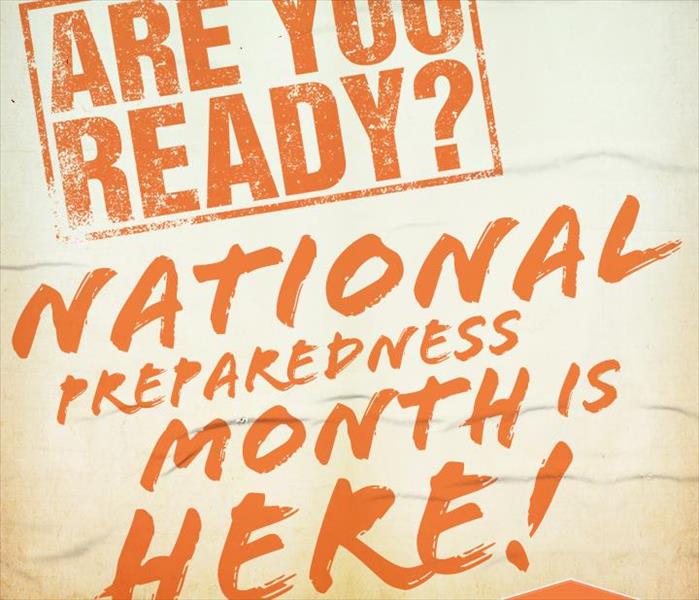Orange Text on a tan background with the words 'Preparedness Month'.