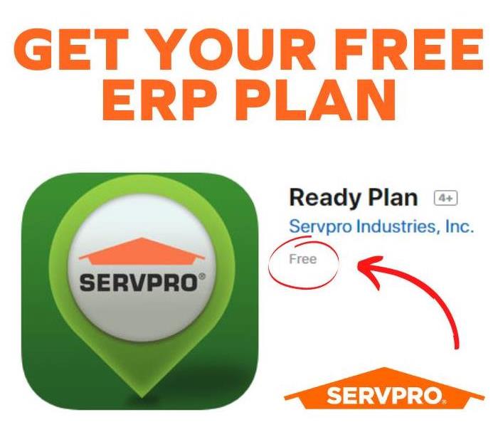 "GET YOUR FREE ERP PLAN" with app icon and SERVPRO logo
